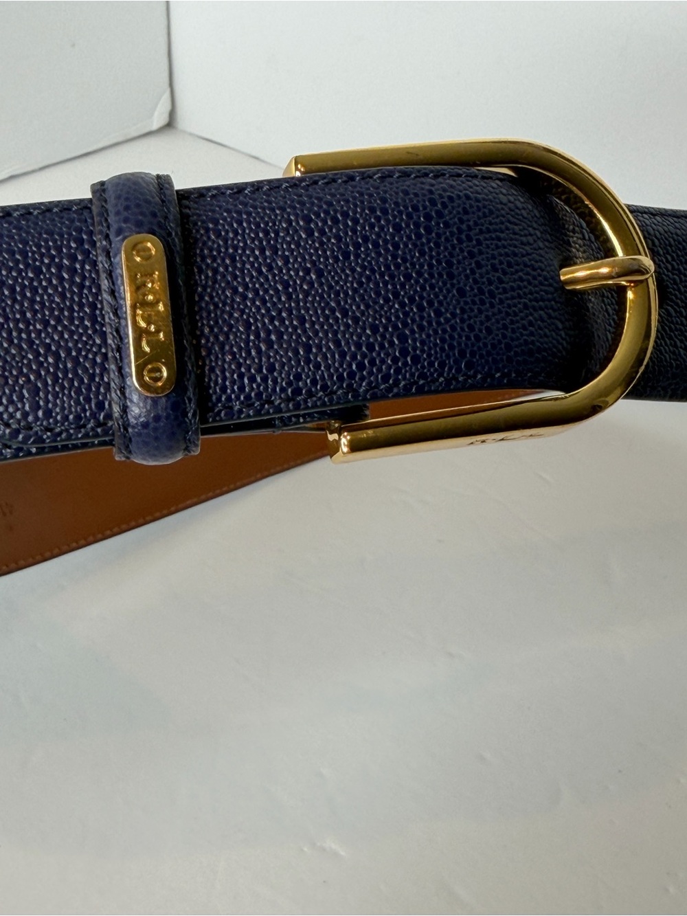 Ralph Lauren RLL  leather belt size S in navy blue gold-tone buckle - Picture 4 of 14